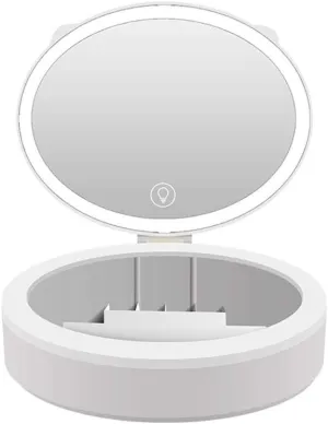 Cosmetic Mirror Desktop Makeup Mirror with Cosmetic Storage Box and Light Foldable Makeup Mirror for Bedroom Dressing Table Powder Room Make Up Mirrors(A)
