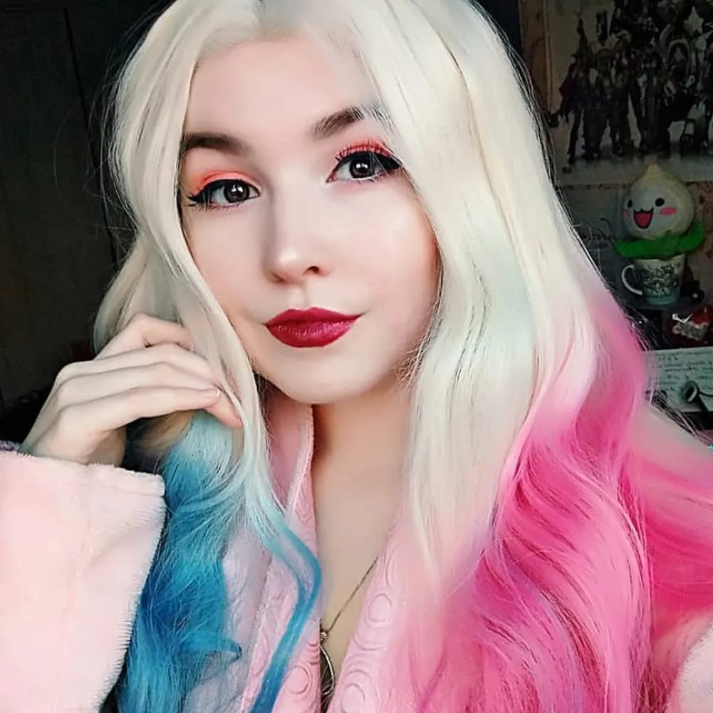 Cosplay Wigs for Women Long Body Wavy Half Blue Pink Synthetic Lace Front Wig Heat Resistant Fiber Glueless Wigs Drag Queen 24''
