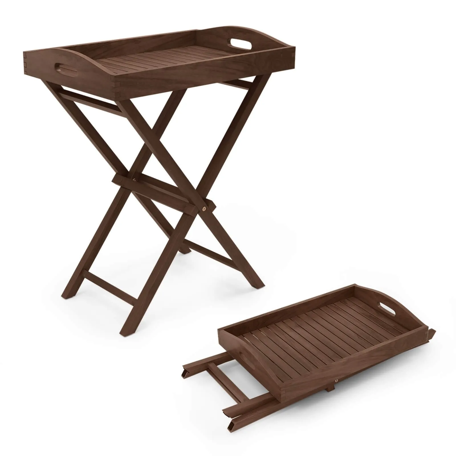 Costway 1/2 PCS Solid Teak Wood Tray Table 28" High Folding Table with