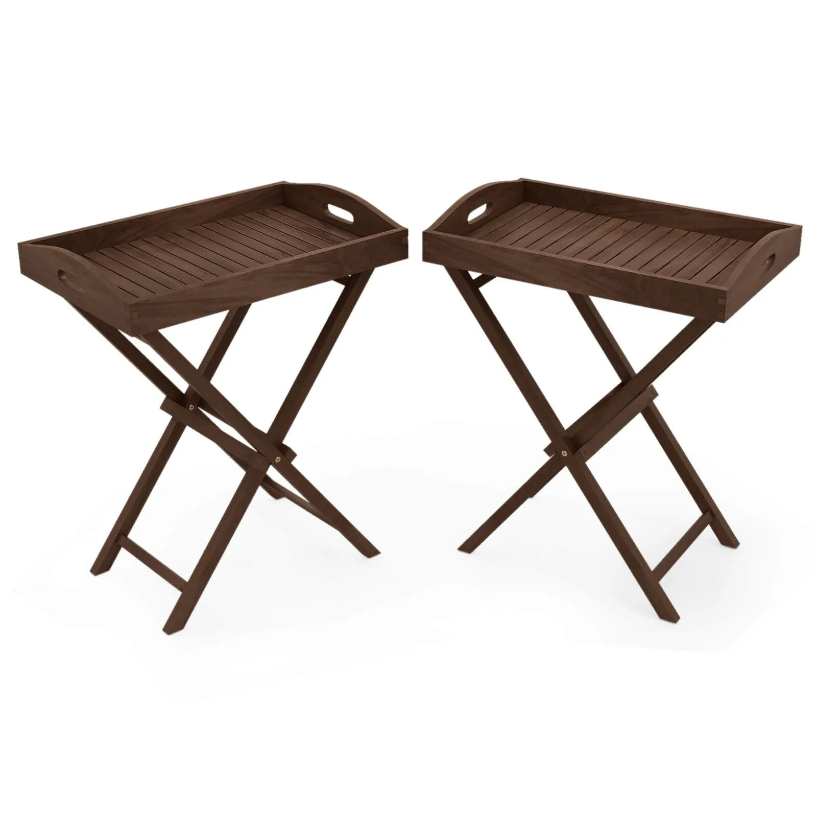 Costway 1/2 PCS Solid Teak Wood Tray Table 28" High Folding Table with