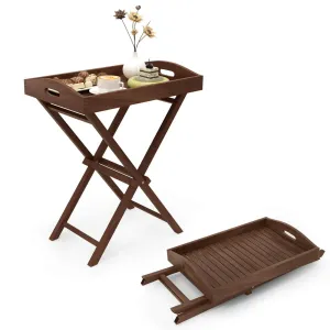 Costway 1/2 PCS Solid Teak Wood Tray Table 28" High Folding Table with