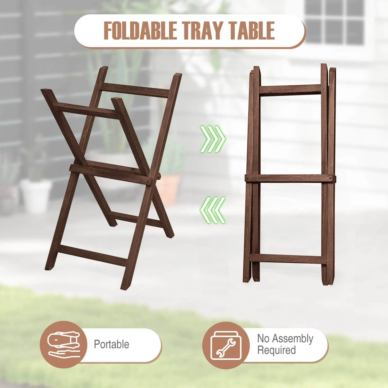 Costway 1/2 PCS Solid Teak Wood Tray Table 28" High Folding Table with