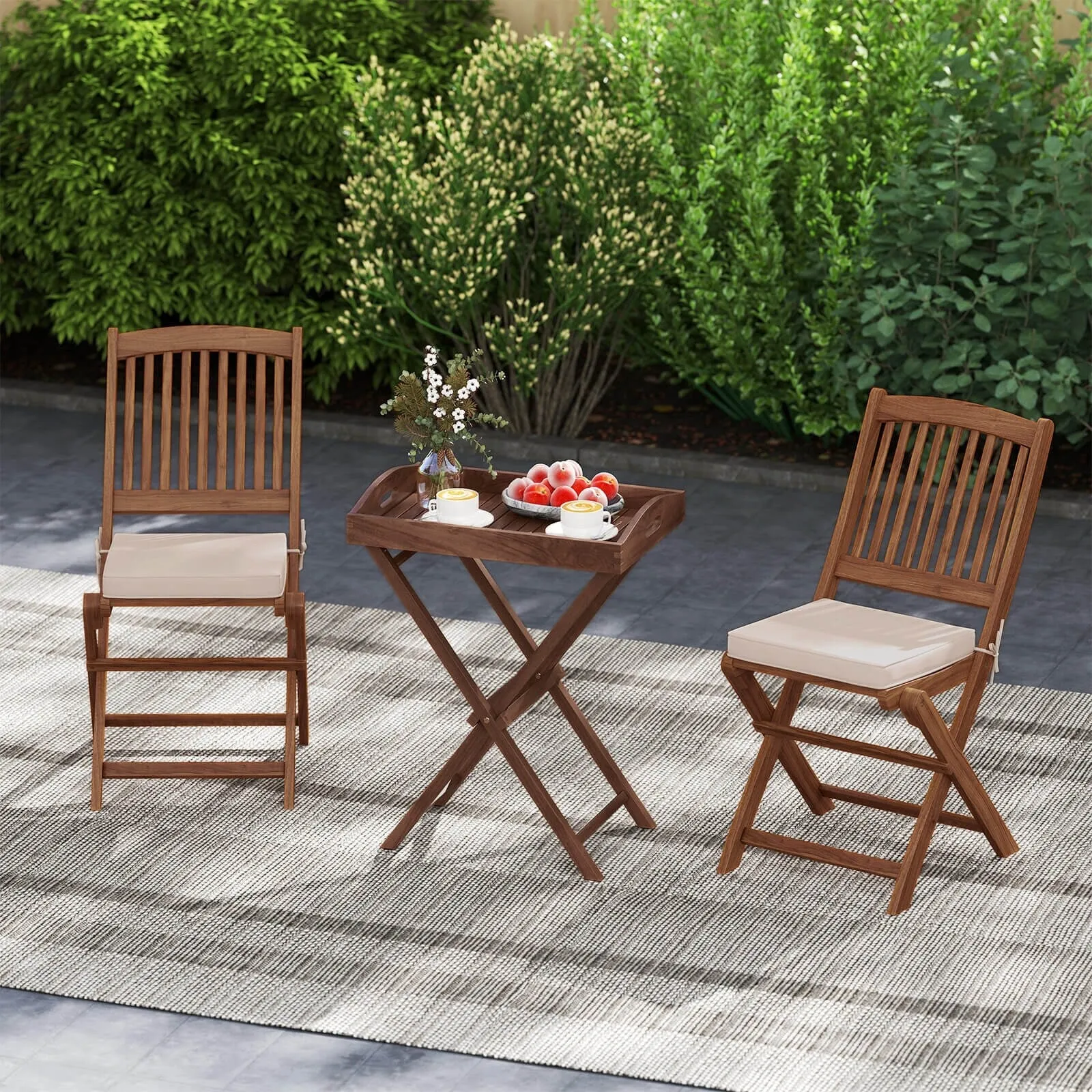 Costway 1/2 PCS Solid Teak Wood Tray Table 28" High Folding Table with