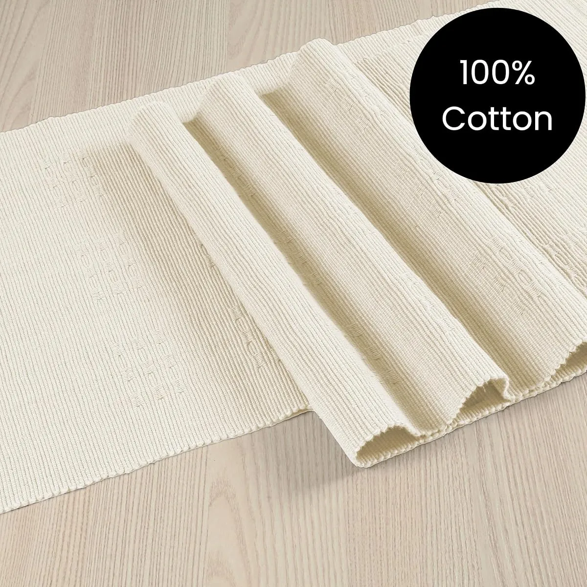 Cottoniva Table Runner for 6 Seater Dining, Ivory Cream, Large, 13x72 Inch, 100% Cotton, Durable, Non-Slip, Washable, Easy Care, Rustic Farmhouse Table Runner for Bohemian Kitchen Dining Table