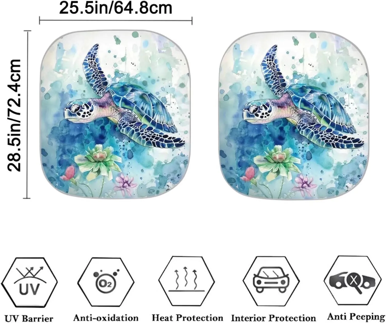 Cozeyat Boho Sea Turtle Windshield Sun Shade, Front Window Sun Shade for Car SUV Truck, Foldable UV Ray Reflector Visor Shield Cover