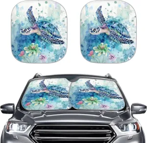 Cozeyat Boho Sea Turtle Windshield Sun Shade, Front Window Sun Shade for Car SUV Truck, Foldable UV Ray Reflector Visor Shield Cover