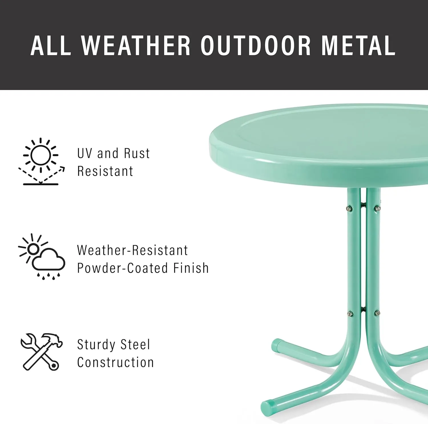 Crosley Furniture Griffith Weather Resistant Retro Metal Outdoor Side Table for Patio, Deck, Porch, Aqua