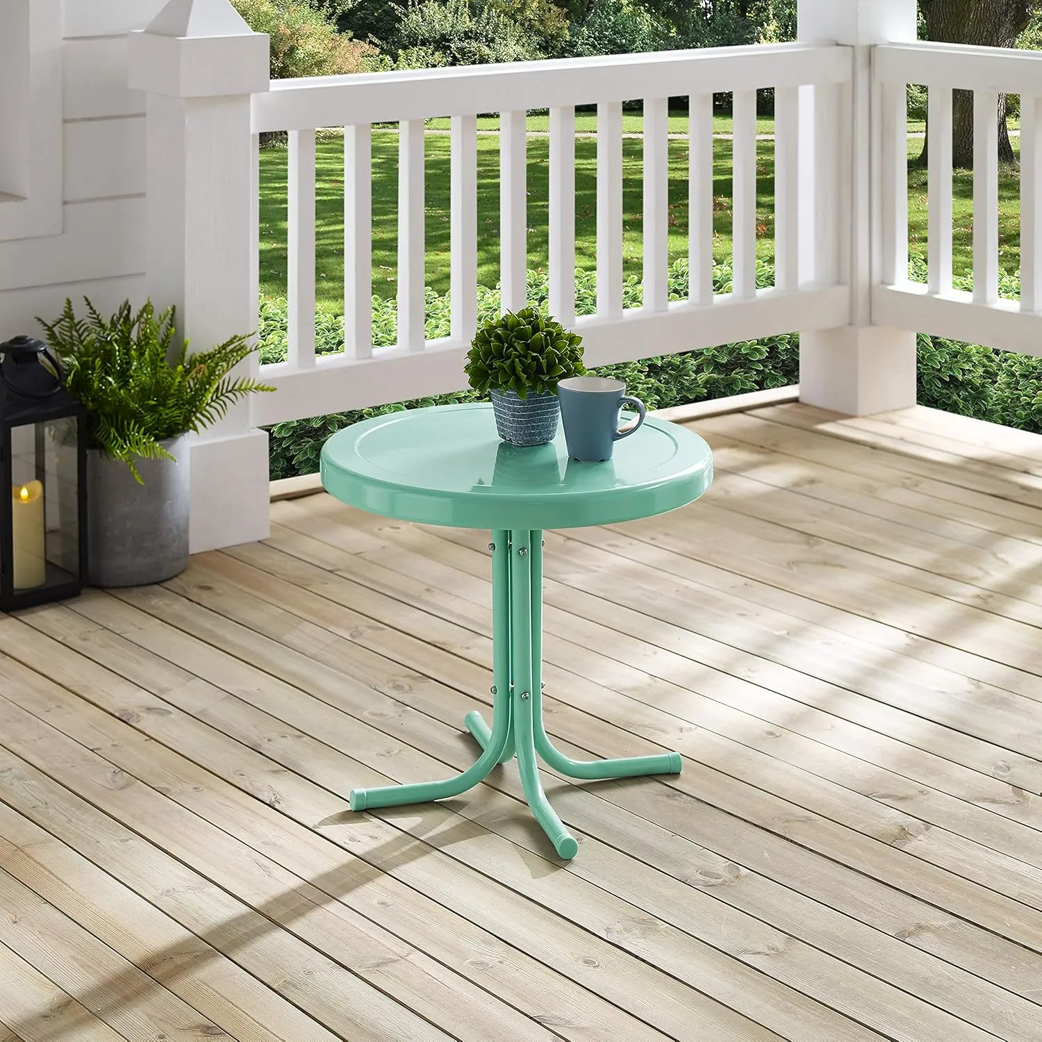 Crosley Furniture Griffith Weather Resistant Retro Metal Outdoor Side Table for Patio, Deck, Porch, Aqua