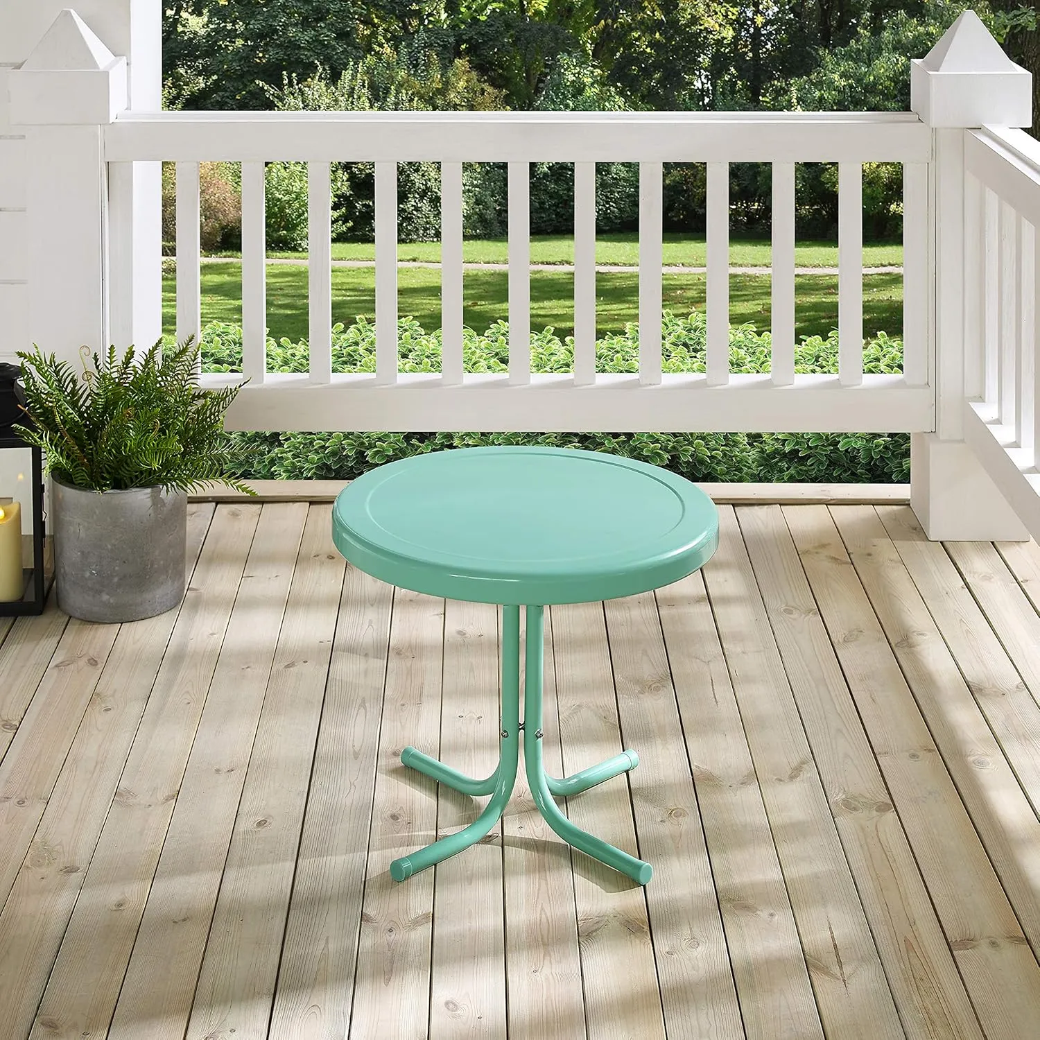 Crosley Furniture Griffith Weather Resistant Retro Metal Outdoor Side Table for Patio, Deck, Porch, Aqua