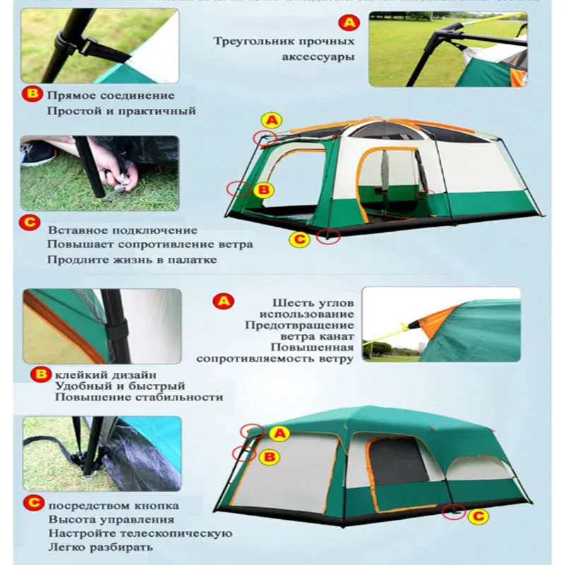 CUPCAMEL Outdoor Camping Large Family Tent with 2 Bedrooms, 1 Living Room, and Mosquito Control