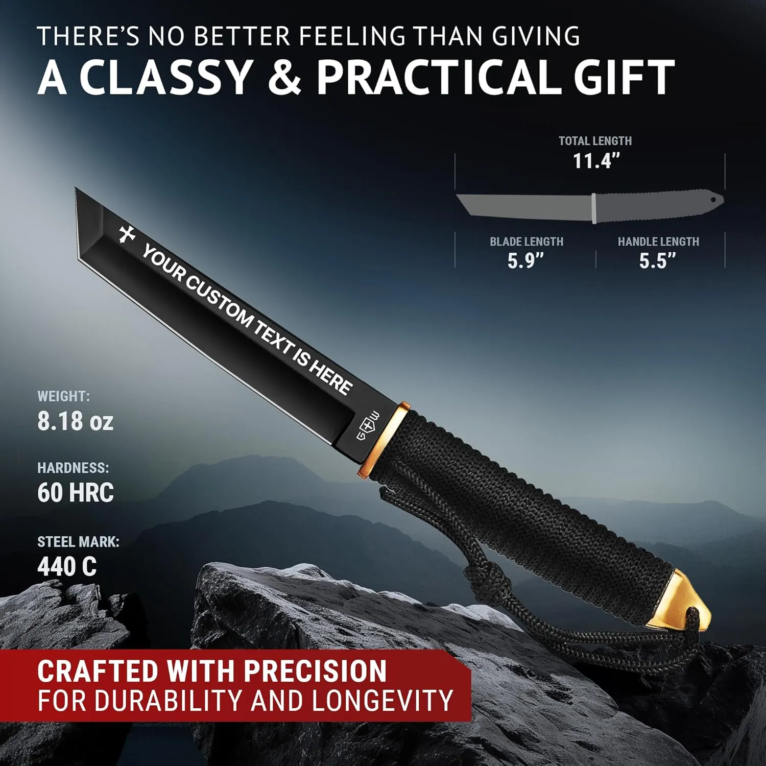 Custom Knife for Men and Women - Personalized Gift - Engraved Gifts for Dad Husband Boyfriend Wife Girlfriend - Customized Knives for Birthday - Unique Present 2307 PS Black