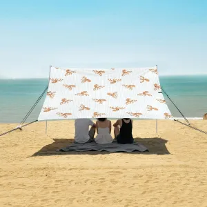 Cute Cartoon Pixel Octopus Beach Canopy Tent Anti-UV & Wind Resistant, Camping Sun Shelter Easy Setup Portable,Outdoor Shade Tents with Sandbags,Sand Shovels,Ground Pegs & Stability Poles