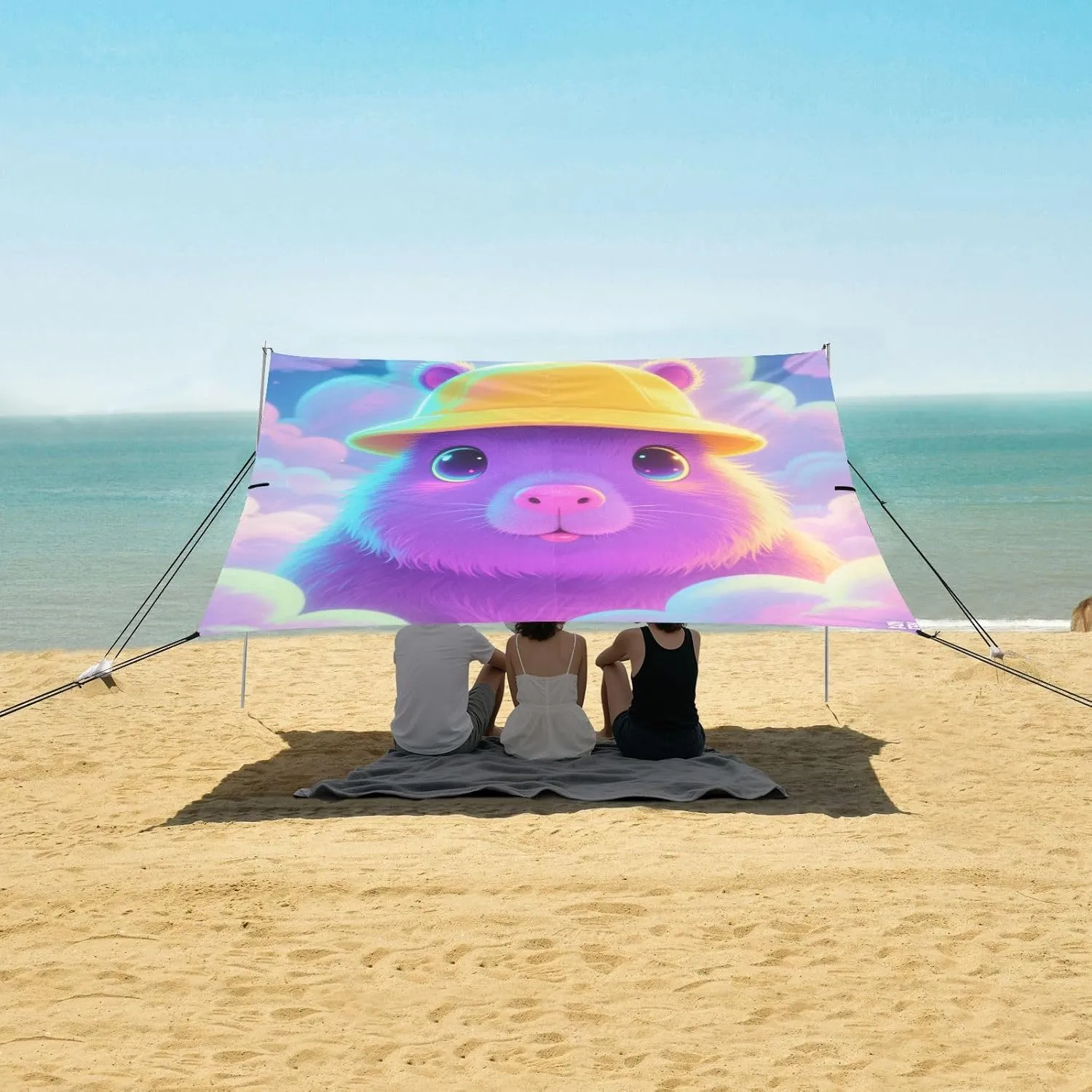 Cute Purple Capybara Beach Camping Tent Sun Shelter for Whole Family, Beach Shade Canopy with UPF50  UV Protection,Easy Set Up and Carry,Outdoor Shade for Trips, Fishing, Backyard Fun Picnics