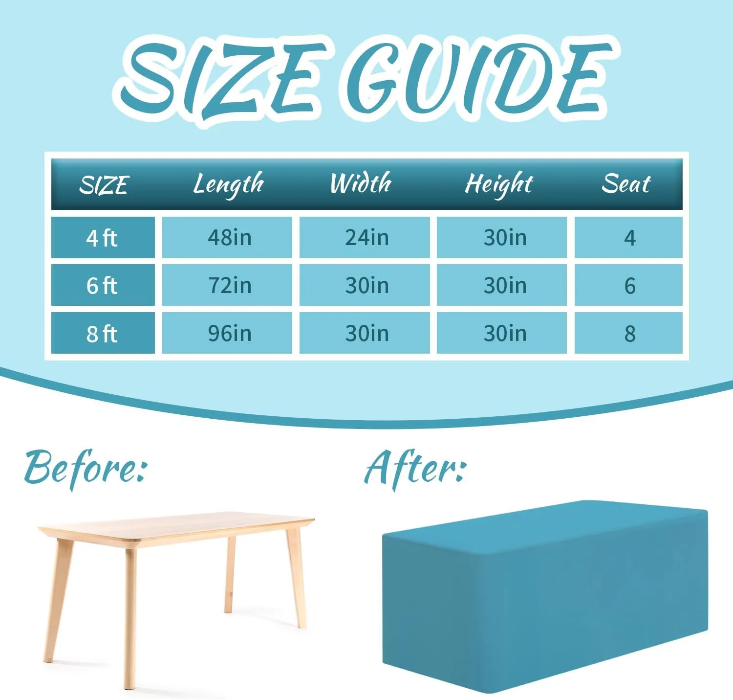 CXPSINC 2 Pack Fitted Table Clothes-96 x 30 Inch Rectangle Tablecloths for 8 Foot Tables, Washable Polyester 4FT Table Cover for Parties, Holiday Dinner, Wedding, Trade Show (Turquoise, 8FT | 2 Pack)