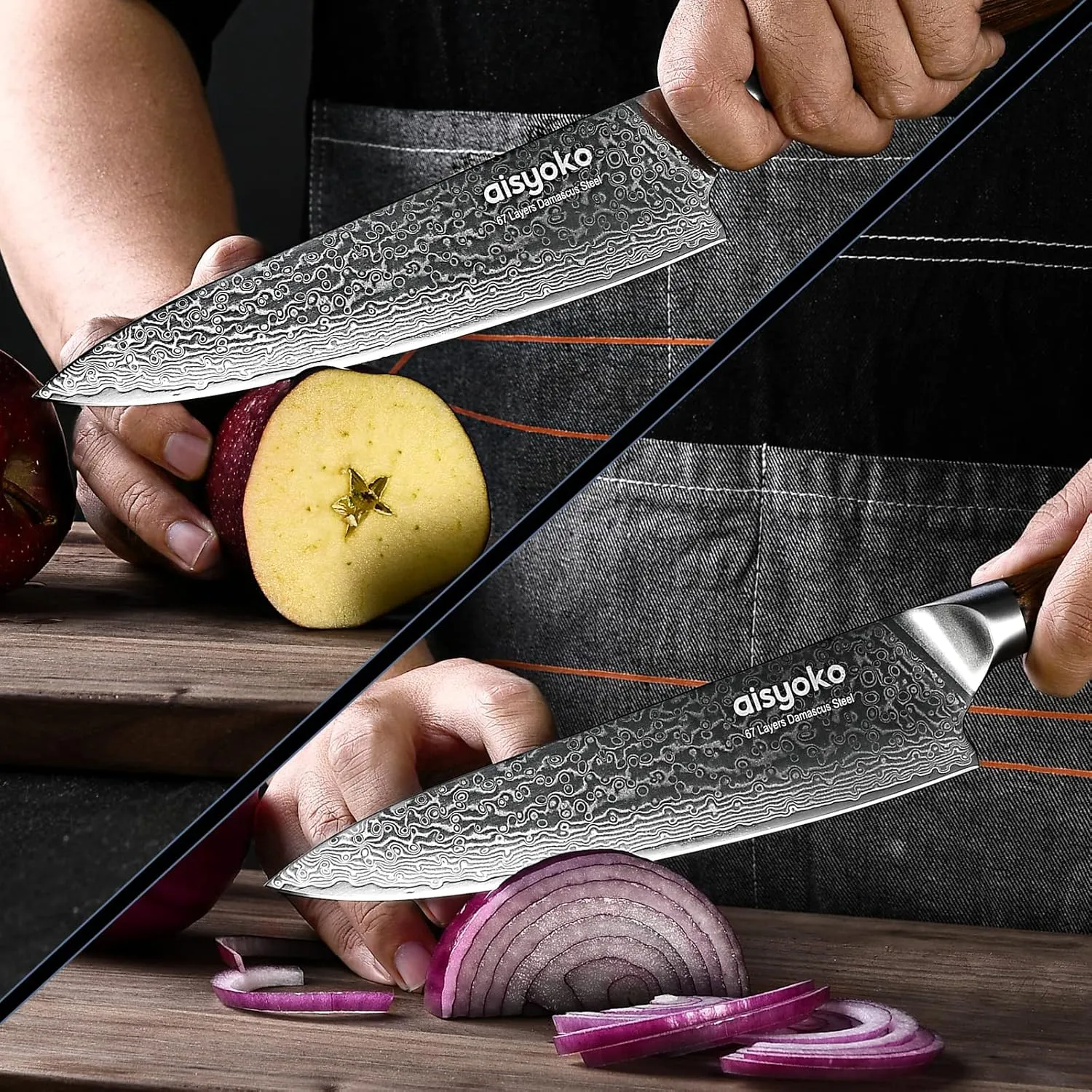 Damascus chef knife 8-inch sharp kitchen knife Japan VG-10 stainless steel ergonomic color wooden handle luxury gift box - with scabbard