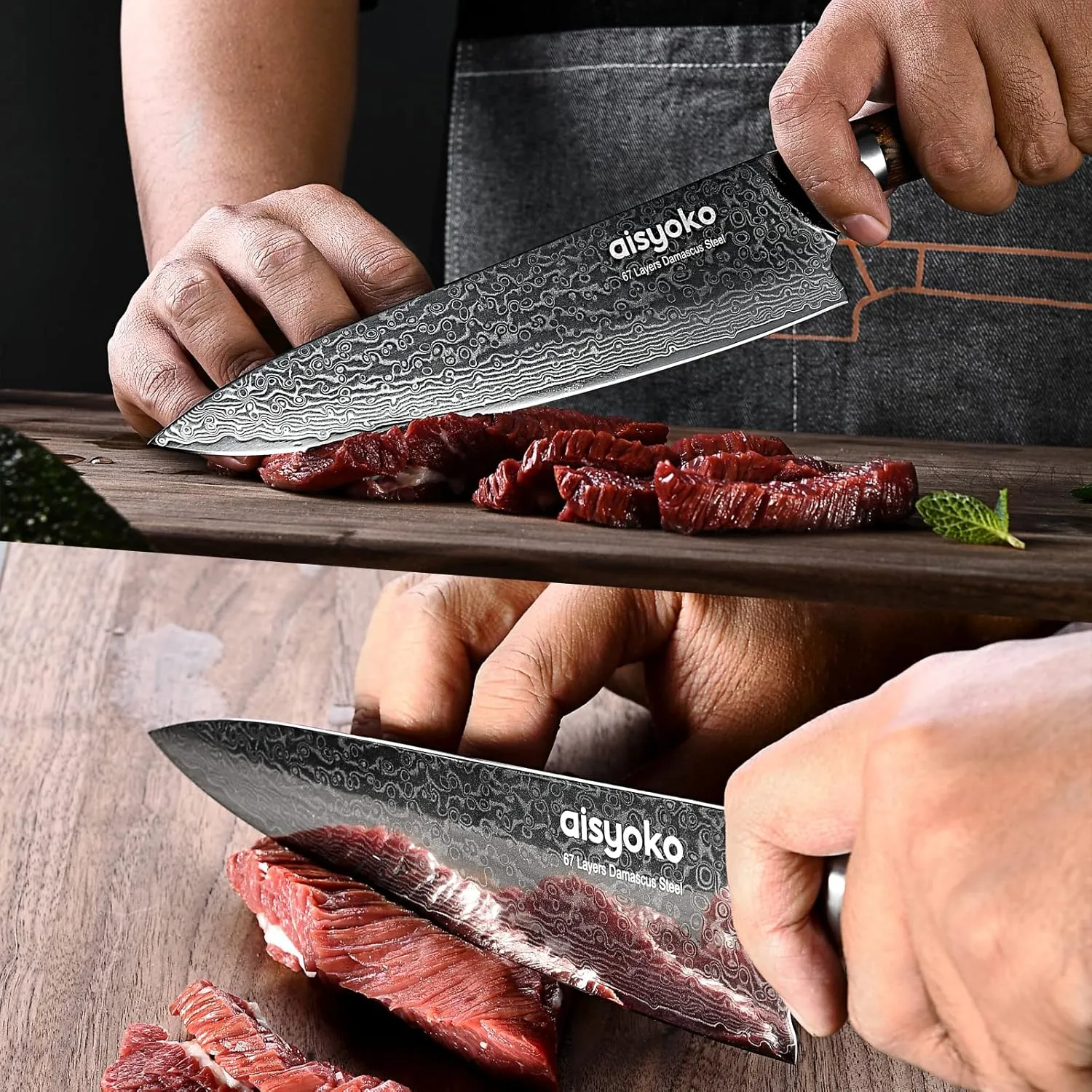 Damascus chef knife 8-inch sharp kitchen knife Japan VG-10 stainless steel ergonomic color wooden handle luxury gift box - with scabbard