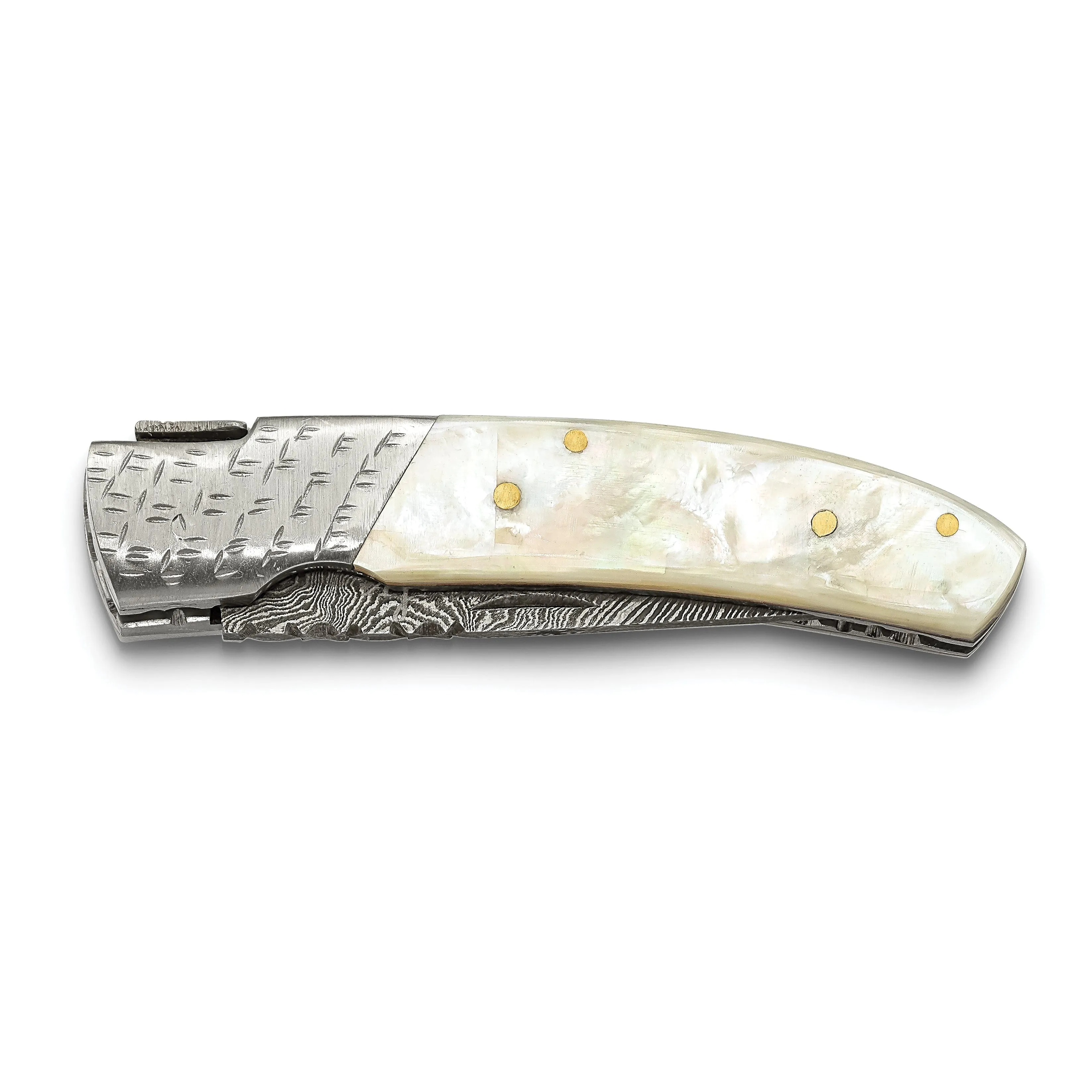 Damascus Steel 256 Layer Mother of Pearl Steel Guard Folding Knife