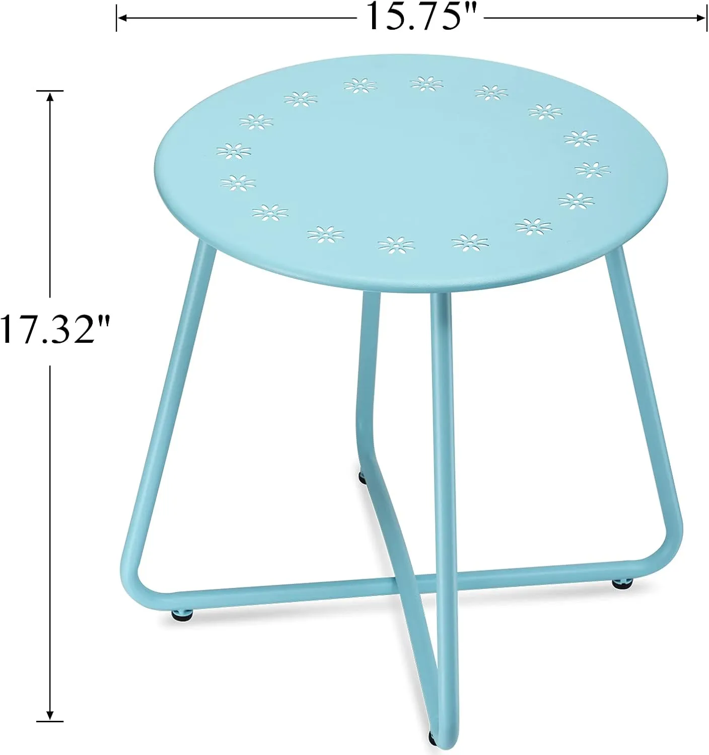 danpinera Outdoor Side Tables with Flower Cut Outs, Weather Resistant Steel Patio Side Table, Small Round Outdoor End Table Metal Side Table for Patio Yard Balcony Garden Blue