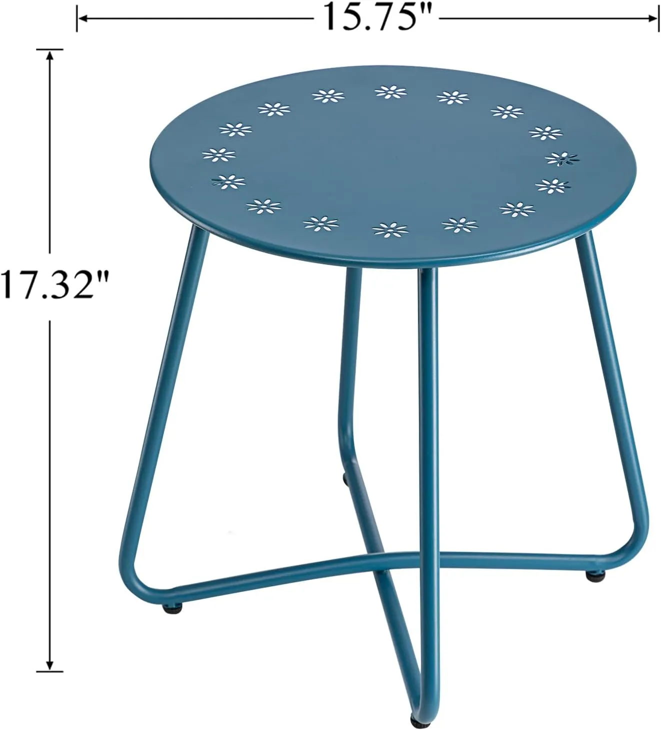 danpinera Outdoor Side Tables with Flower Cut Outs, Weather Resistant Steel Patio Side Table, Small Round Outdoor End Table Metal Side Table for Patio Yard Balcony Garden Navy Blue