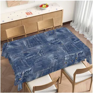 Denim Patchwork Dinner Tablecloth Table Cover, Denim Jeans Patchwork Blue 52x70 Inch Table Cloth Dust-Proof Table Cover Protector for Home Restaurant Picnic Camping BBQ