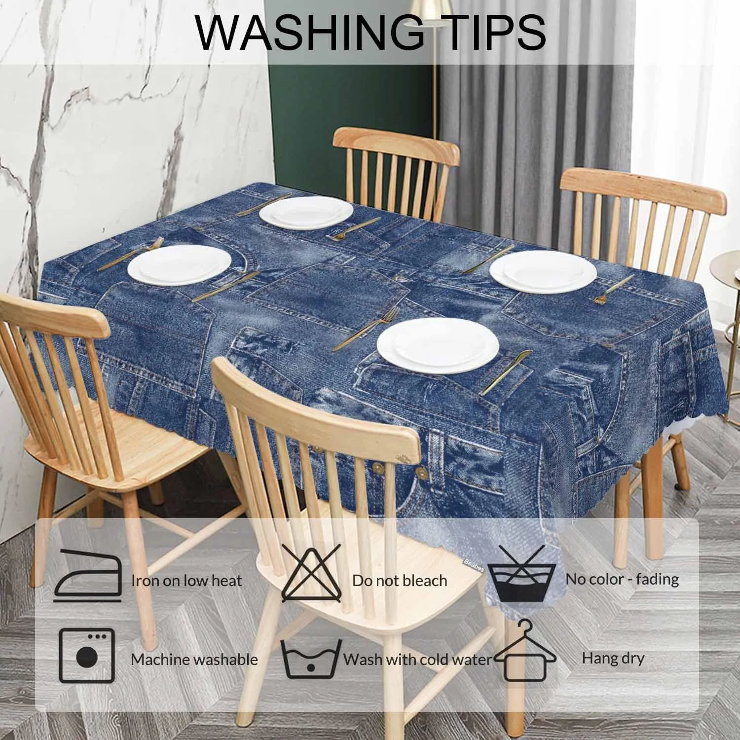 Denim Patchwork Dinner Tablecloth Table Cover, Denim Jeans Patchwork Blue 52x70 Inch Table Cloth Dust-Proof Table Cover Protector for Home Restaurant Picnic Camping BBQ
