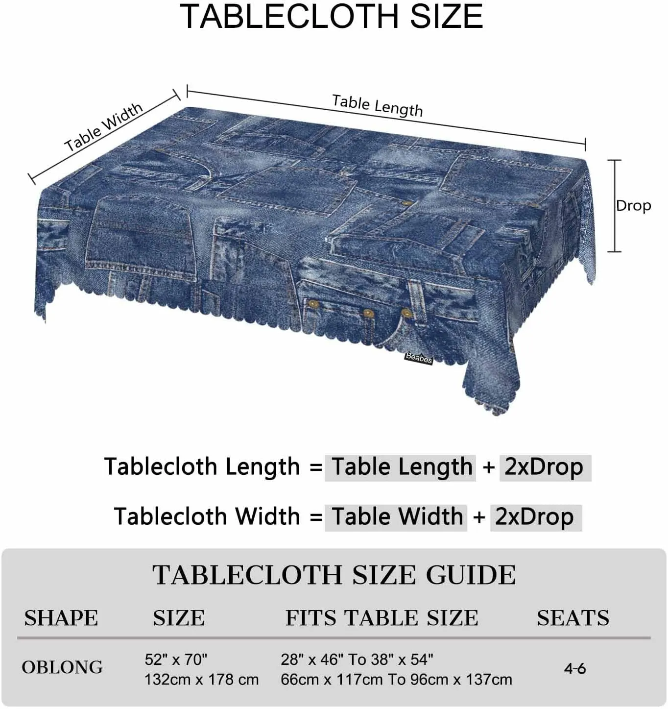 Denim Patchwork Dinner Tablecloth Table Cover, Denim Jeans Patchwork Blue 52x70 Inch Table Cloth Dust-Proof Table Cover Protector for Home Restaurant Picnic Camping BBQ