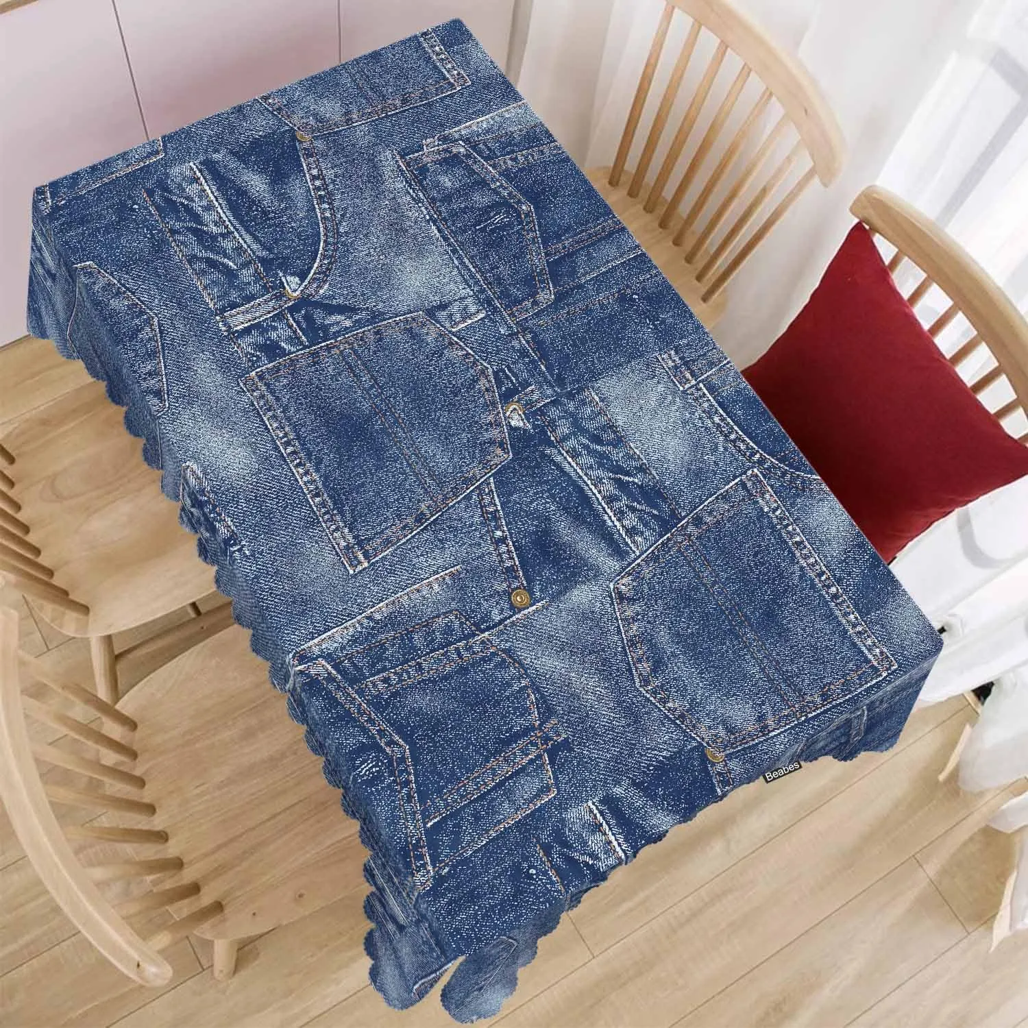 Denim Patchwork Dinner Tablecloth Table Cover, Denim Jeans Patchwork Blue 52x70 Inch Table Cloth Dust-Proof Table Cover Protector for Home Restaurant Picnic Camping BBQ