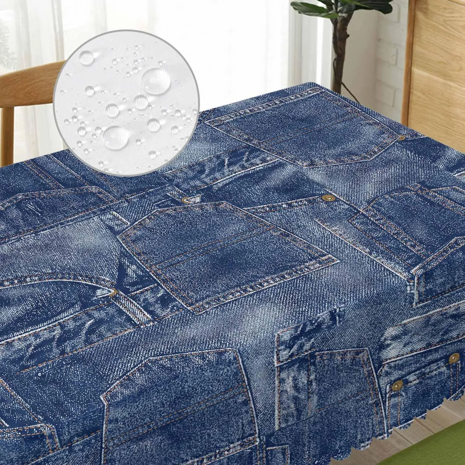 Denim Patchwork Dinner Tablecloth Table Cover, Denim Jeans Patchwork Blue 52x70 Inch Table Cloth Dust-Proof Table Cover Protector for Home Restaurant Picnic Camping BBQ