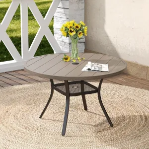 DIFY Outdoor Dining Table for 4, Round Patio Table with Umbrella Hole for Garden, Backyard and Porch (Grey)