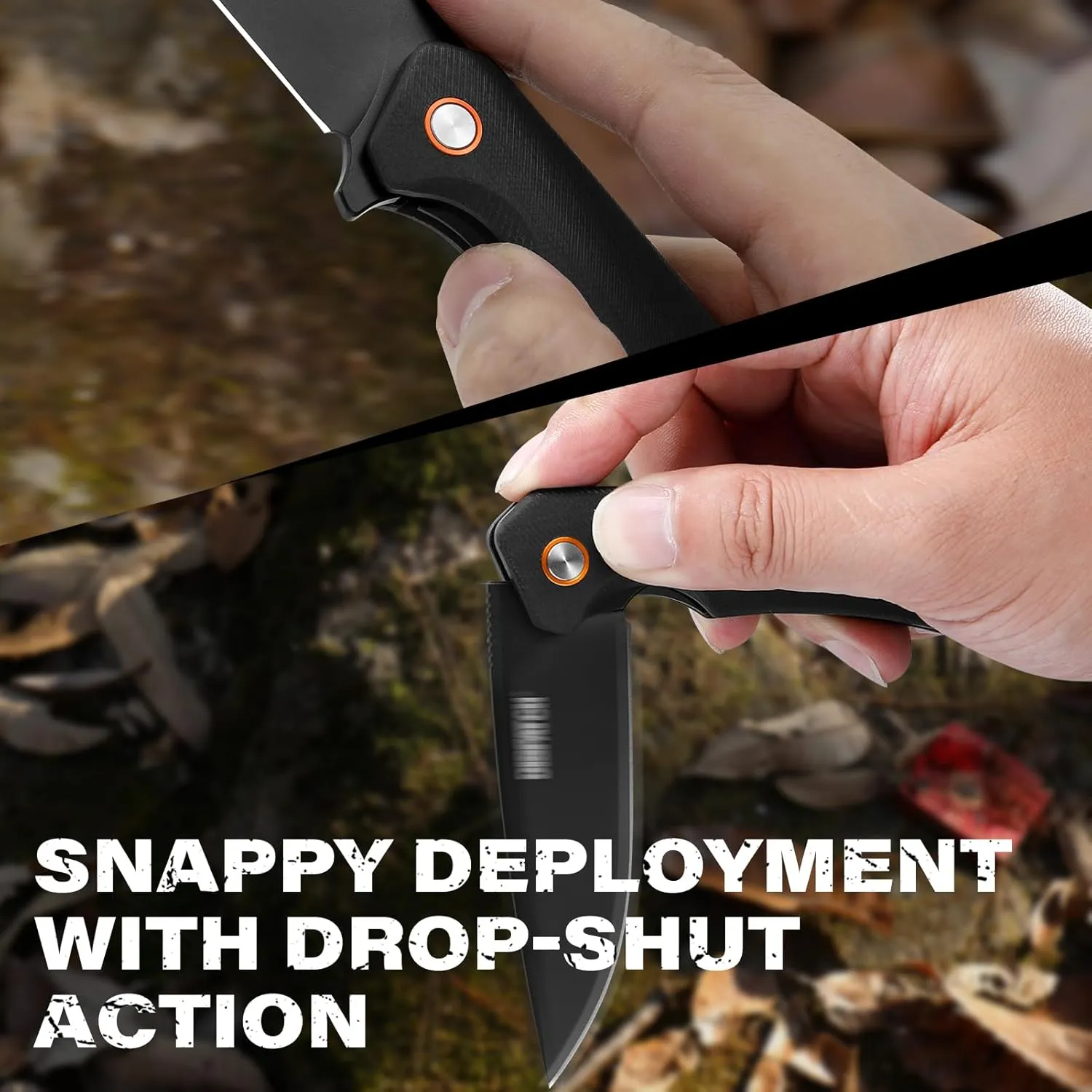 Dispatch Black Pocket Knife with Clip, 3.29" D2 Steel Drop Point Blade and G10 Handle, Front Flipper Pocket Knife for Men Women Hiking Hunting Survival Camping Folding Knives