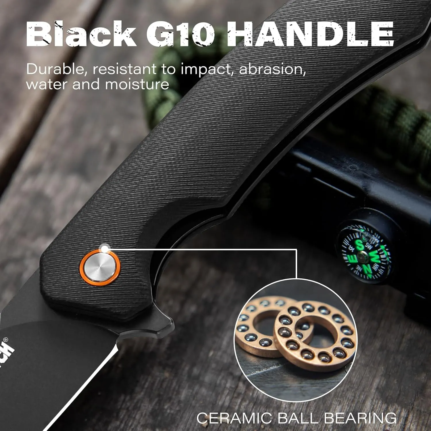 Dispatch Black Pocket Knife with Clip, 3.29" D2 Steel Drop Point Blade and G10 Handle, Front Flipper Pocket Knife for Men Women Hiking Hunting Survival Camping Folding Knives