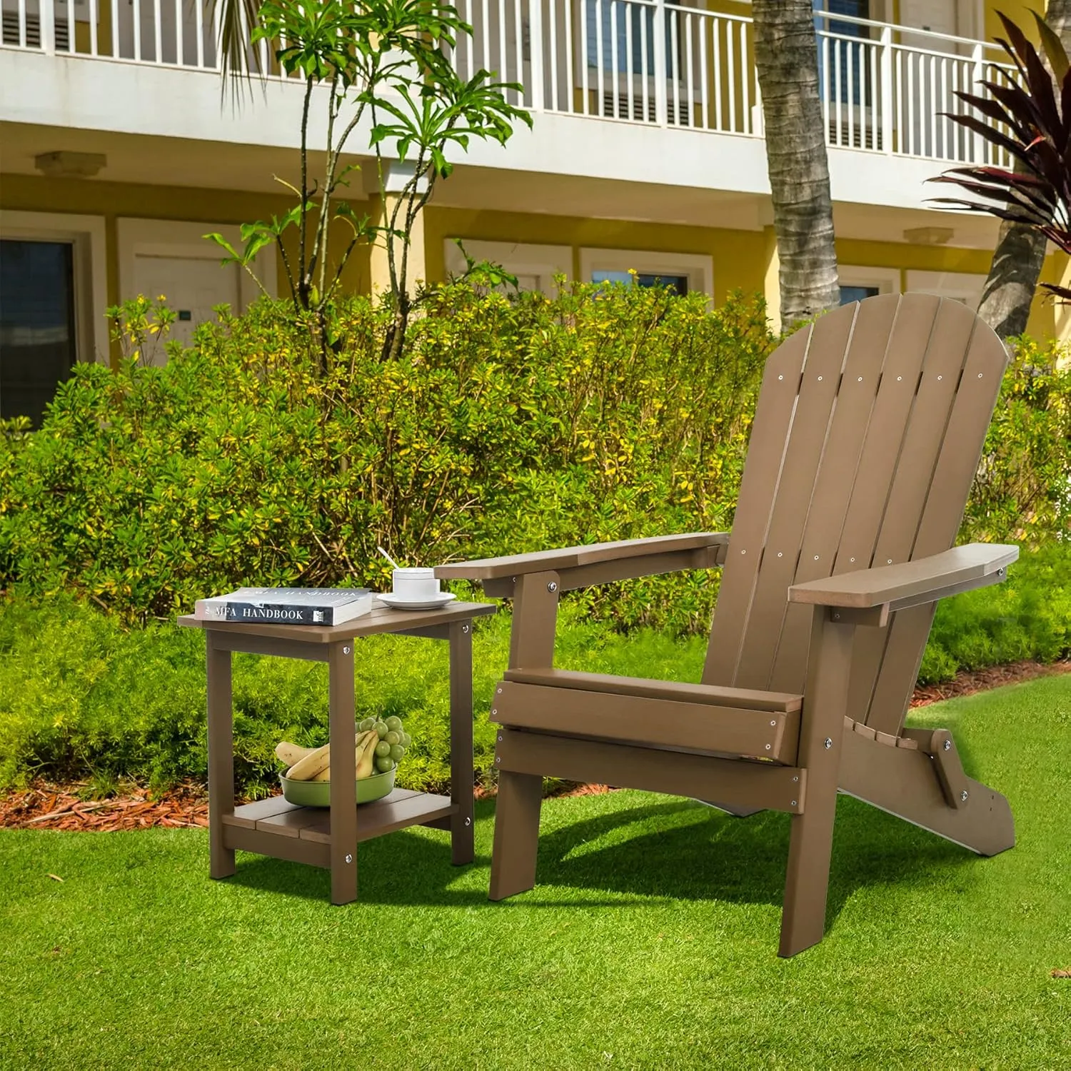 Double Adirondack Outdoor Side Table Weather Resistant, Outdoor Rectangular Patio End Table for Adirondack Chair, Teak
