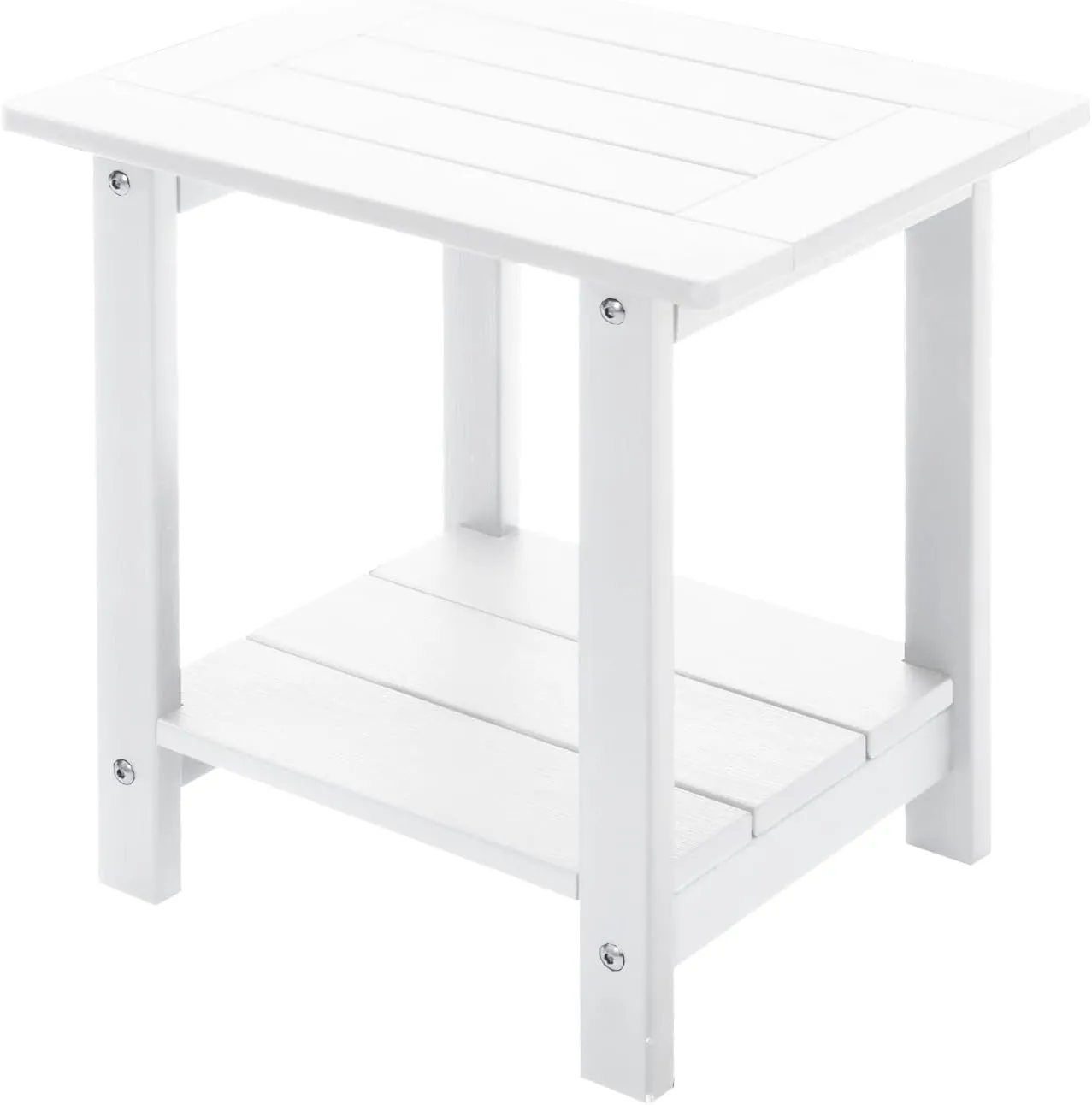 Double Adirondack Outdoor Side Table Weather Resistant, Patio Rectangular End Table for Adirondack Chair, White