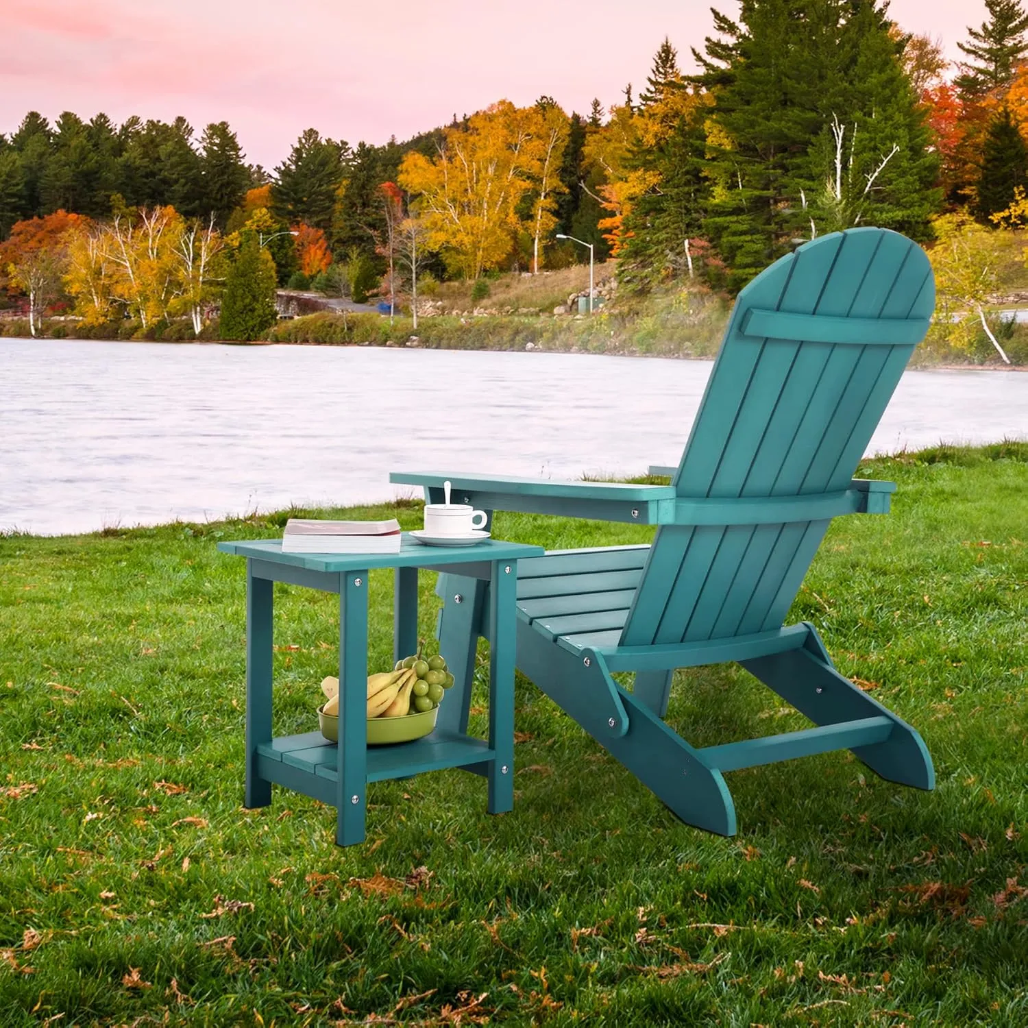 Double Adirondack Side Table Weather Resistant, Outdoor Rectangular End Table for Adirondack Chair, Aruba