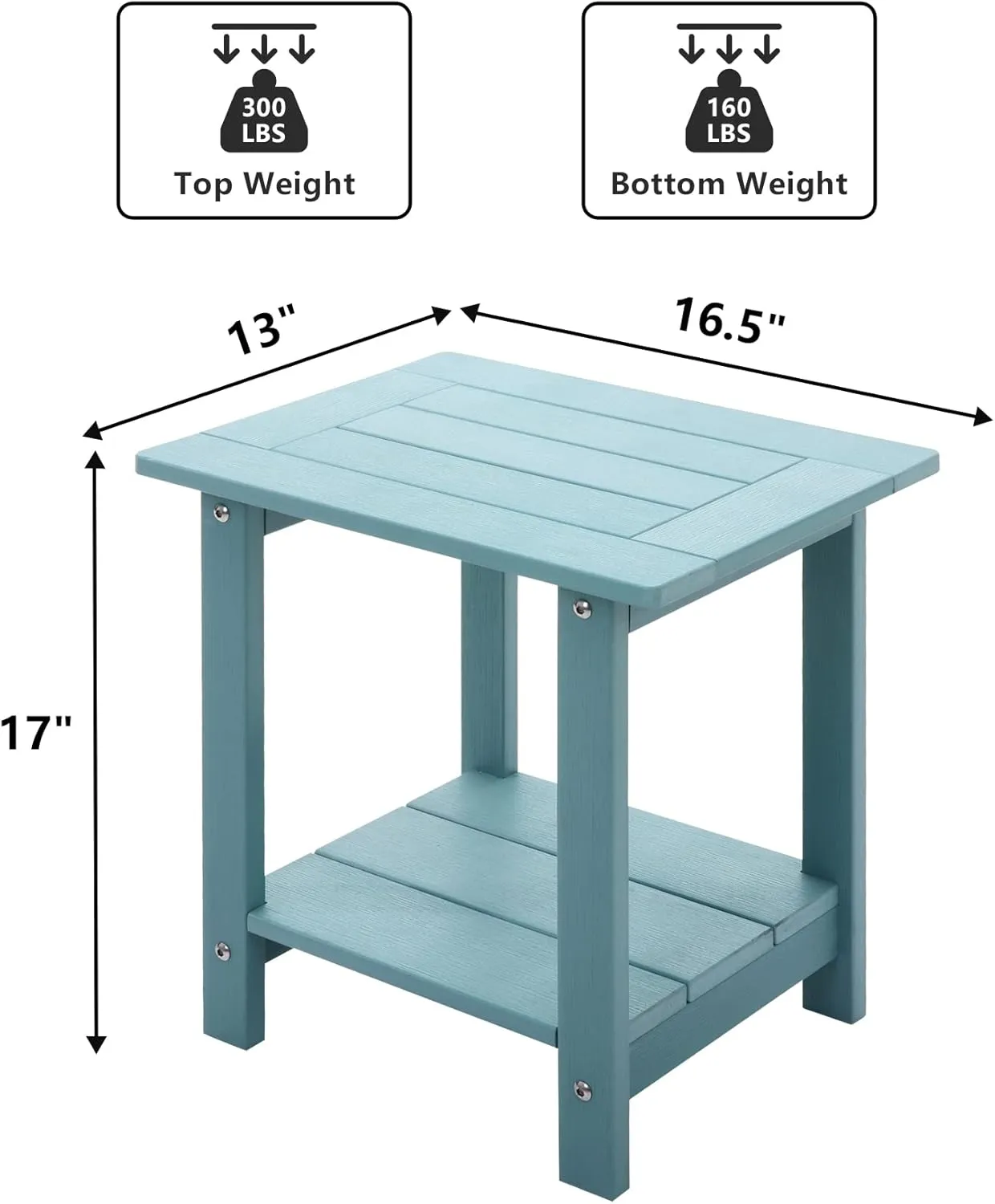 Double Adirondack Side Table Weather Resistant, Outdoor Rectangular End Table for Adirondack Chair, Aruba