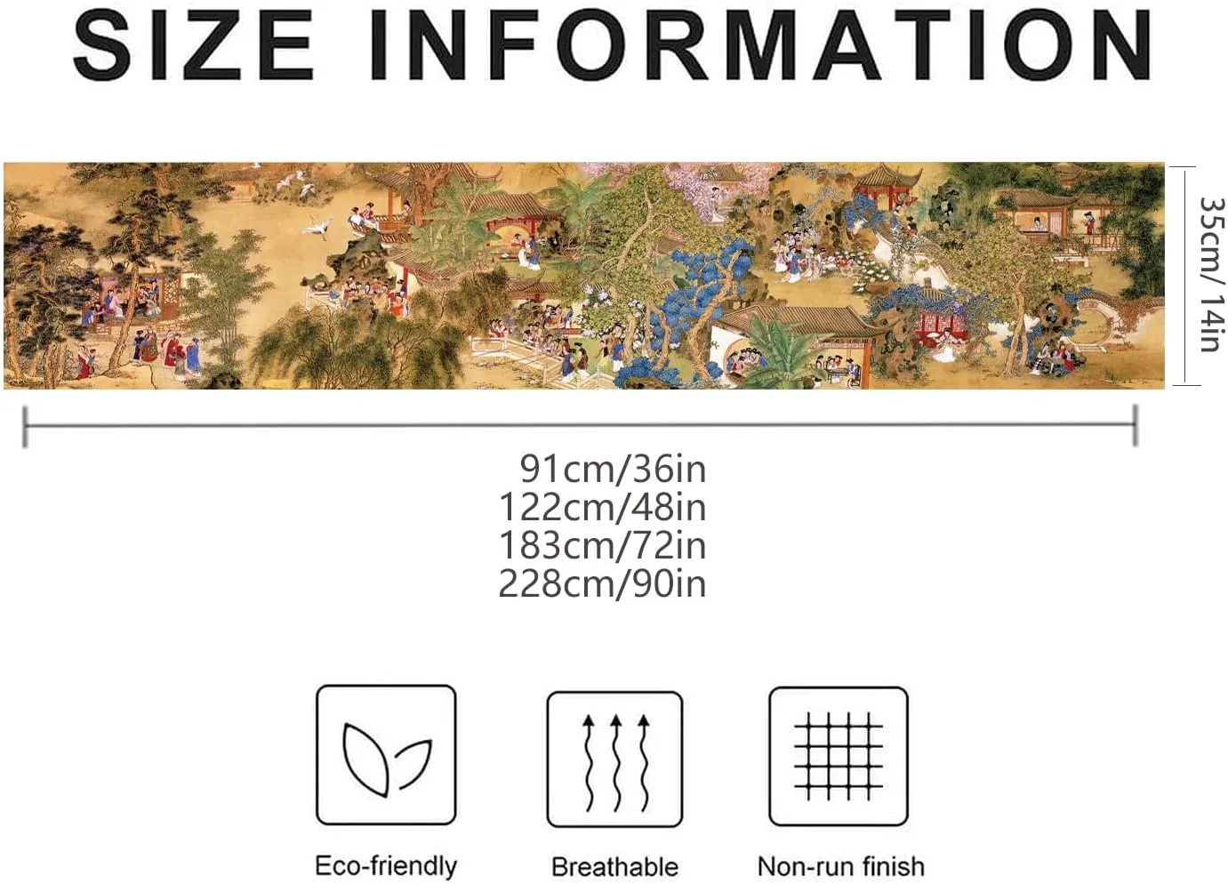 Double-Layer Table Runner Bed Runner Classic Chinoiserie Print Design Decorative Long Tablecloth Bed Scarf Farmhouse Dining Patio Table Kitchen Decor Toile Table Cloth with Tassel (14"x90")