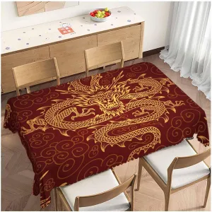Dragon Decorative Tablecloth, Chinese Dragon Golden Red Kitchen Table Cover Oblong 52"X70" Tablecloths Dining Table Cloth Decor for Buffet Parties Patio and Camping