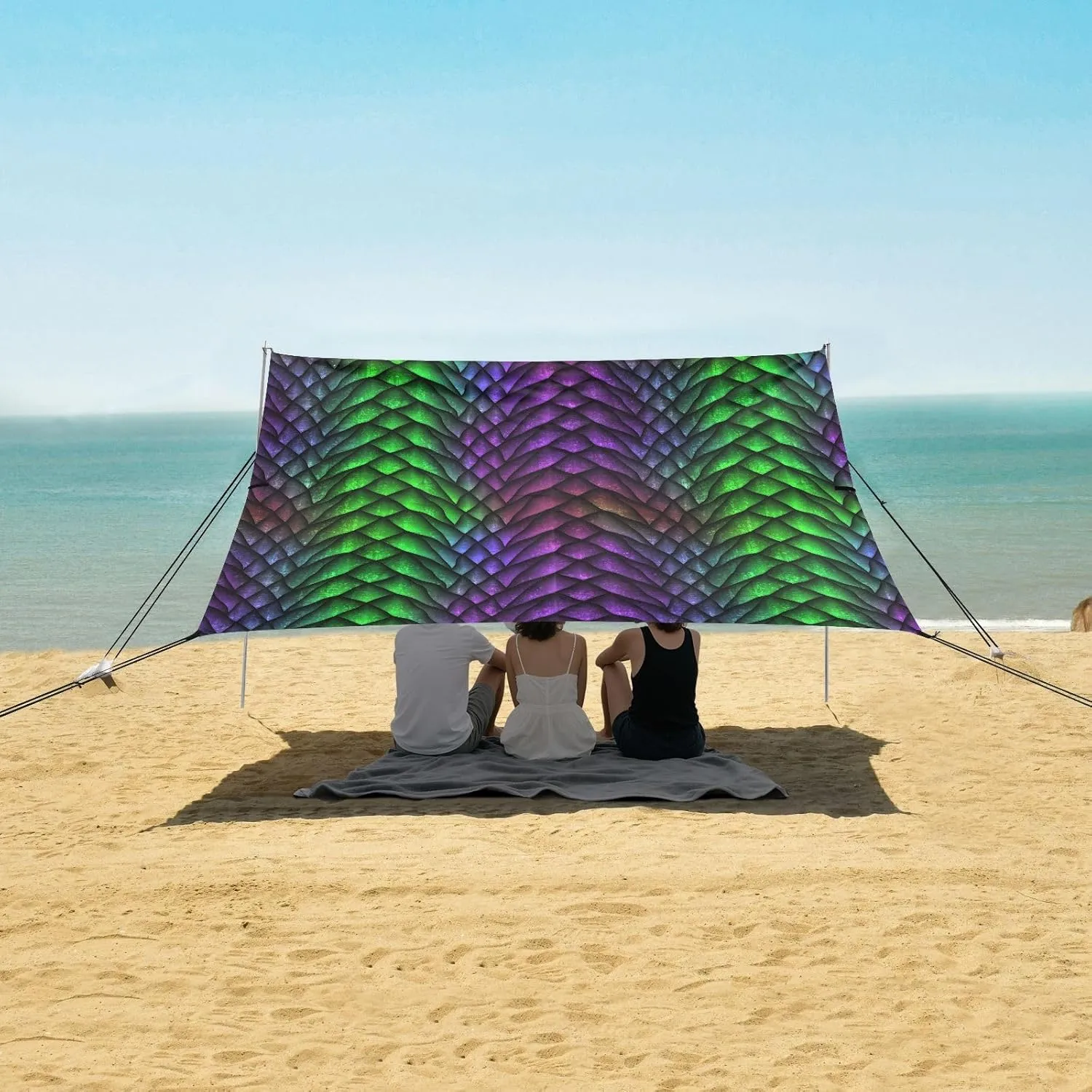 Dragon Scales 3D Beach Canopy Tent Anti-UV & Wind Resistant, Camping Sun Shelter Easy Setup Portable,Outdoor Shade Tents with Sandbags,Sand Shovels,Ground Pegs & Stability Poles