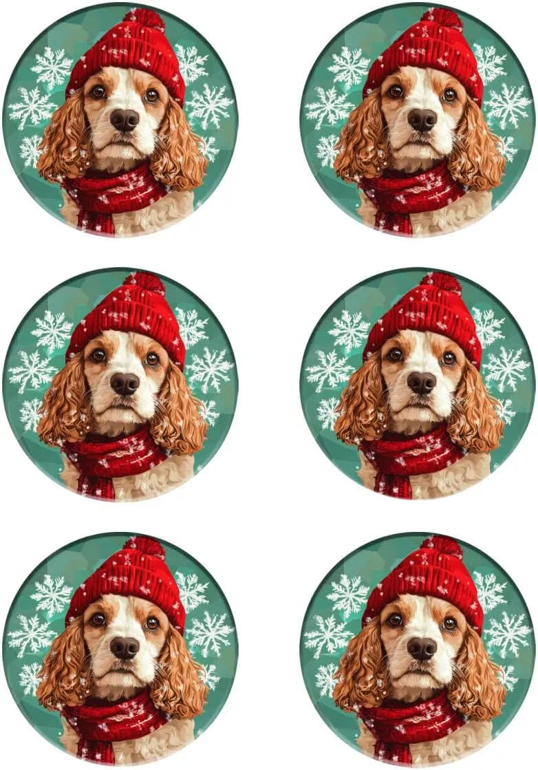Drink Coaster Set of 6, Cocker Spaniel Wear Red Hat Coaster Drink Coasters 4x4 Inch,6 Pack Cup/Bar/Drink Coasters for Table/Drinks/Coffee