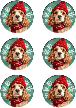 Drink Coaster Set of 6, Cocker Spaniel Wear Red Hat Coaster Drink Coasters 4x4 Inch,6 Pack Cup/Bar/Drink Coasters for Table/Drinks/Coffee