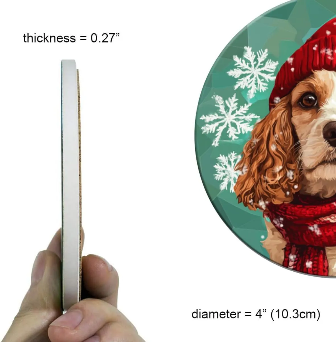 Drink Coaster Set of 6, Cocker Spaniel Wear Red Hat Coaster Drink Coasters 4x4 Inch,6 Pack Cup/Bar/Drink Coasters for Table/Drinks/Coffee