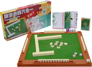drizzle Travel Mahjong Set 6 in 1 with Mahjong Table - 146 Tiles Portable Size Mah-Jongg - Poker Size Drawings Fish & Shrimp & Crab Drawings Blackjack Drawings - Travel Board Games Dormitories 旅行麻将