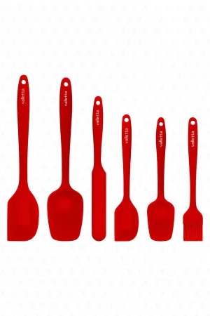 Drongo Heat Resistant Fireproof Non-Stick Silicone Spatula Set 6 Pieces Red