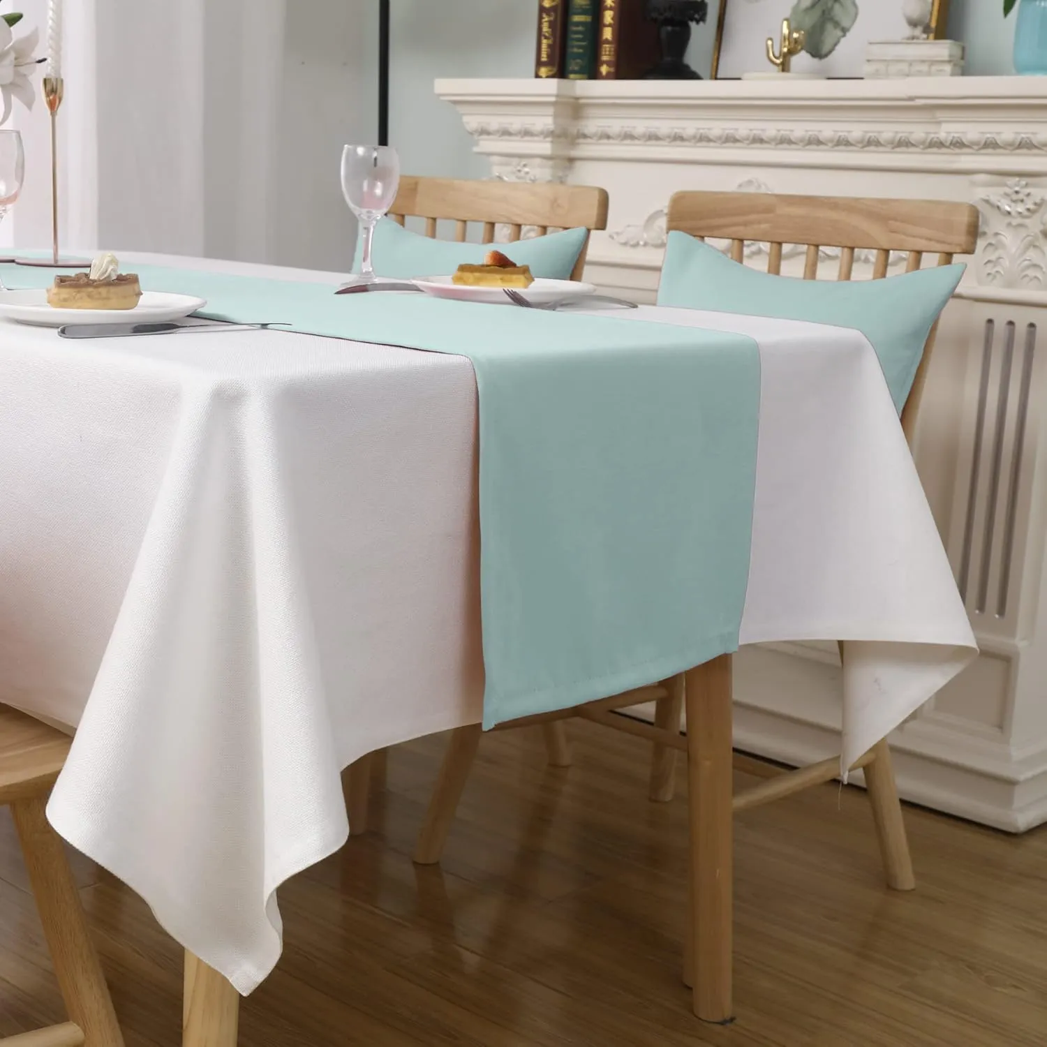 DUALIFE Handcrafted Solid Color Dining Table Runner for Wedding Party Birthday Graduations, Banquet Catering Services Event?Dresser Scarf, Double-Hemstitched (Aqua, 14 x 108) 1 Piece