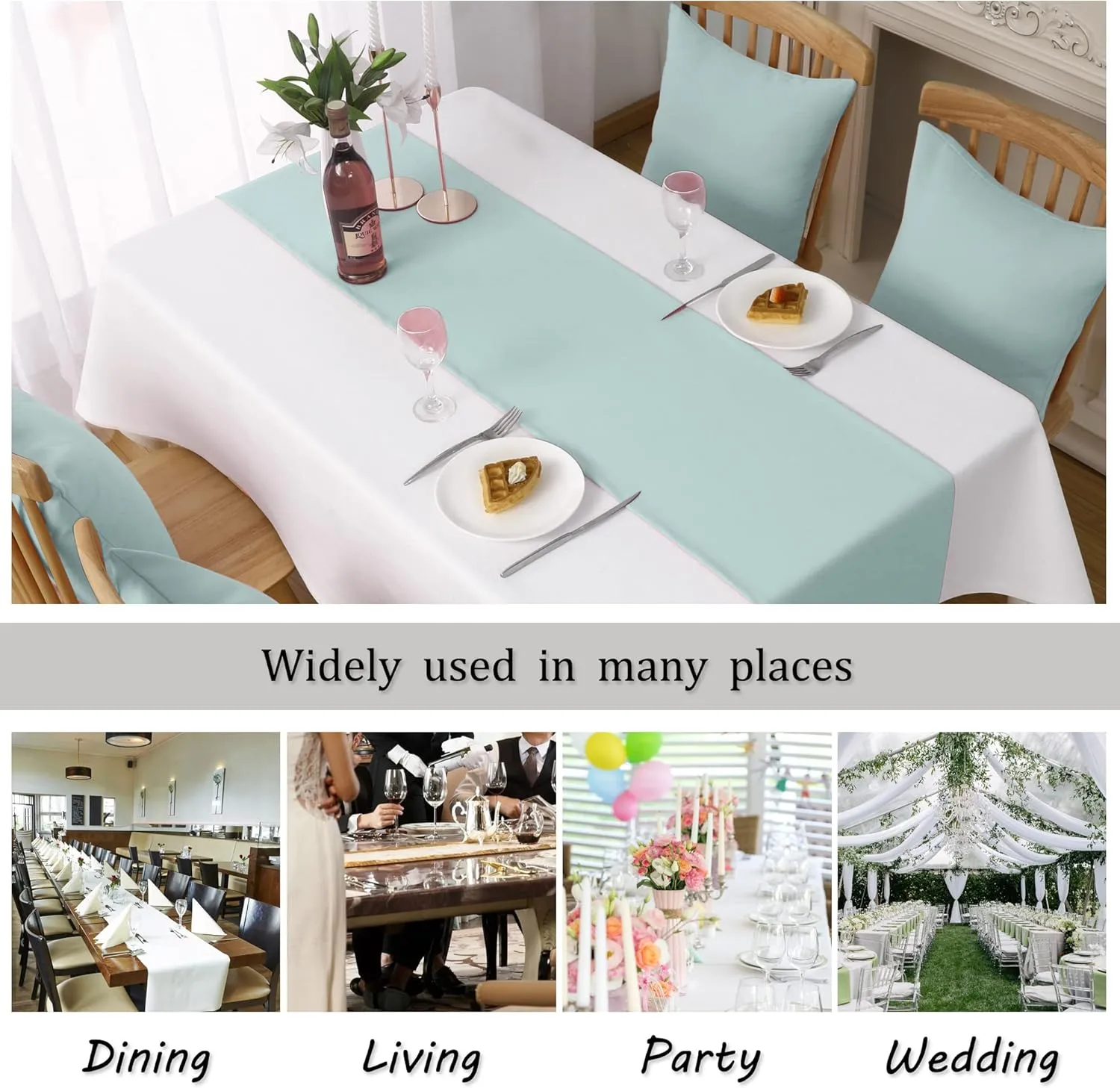 DUALIFE Handcrafted Solid Color Dining Table Runner for Wedding Party Birthday Graduations, Banquet Catering Services Event?Dresser Scarf, Double-Hemstitched (Aqua, 14 x 108) 1 Piece