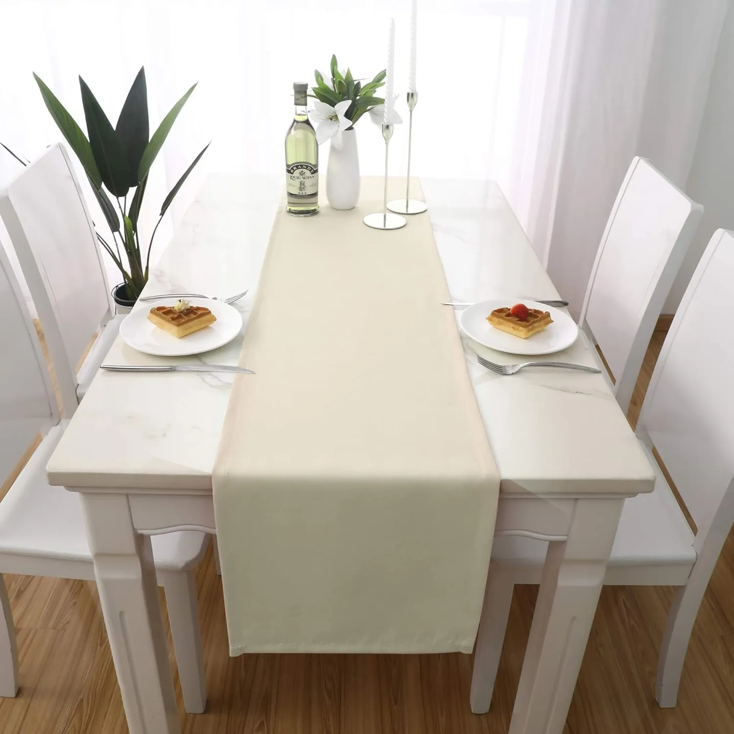 DUALIFE Ivory Beige Table Runner Handmade Wedding Table Runners Modern Farmhouse Natural Solid Kitchen Table Runner for Family Dinner Outdoor Picnics Patry 14" x 108" 1 Piece