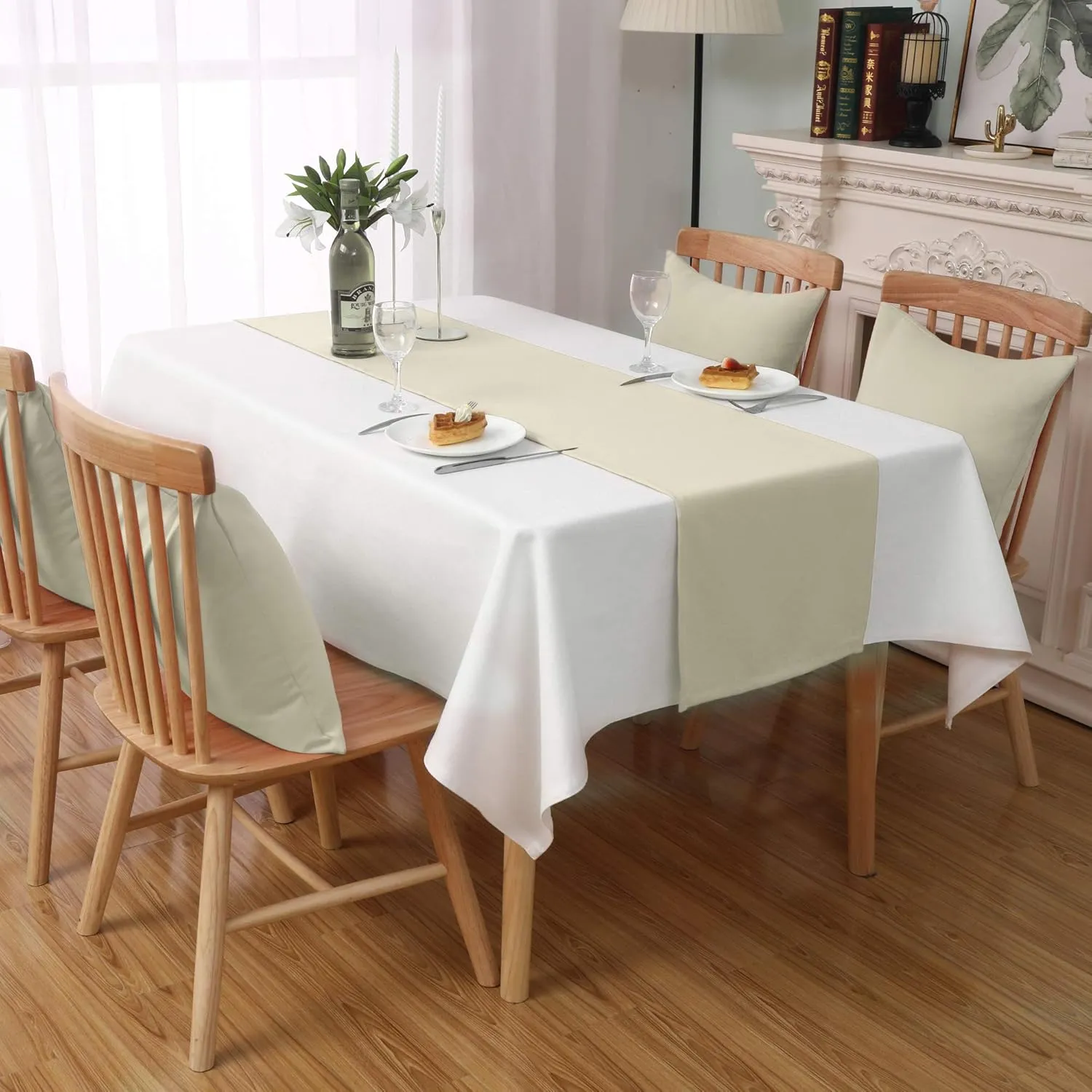 DUALIFE Ivory Beige Table Runner Handmade Wedding Table Runners Modern Farmhouse Natural Solid Kitchen Table Runner for Family Dinner Outdoor Picnics Patry 14" x 108" 1 Piece