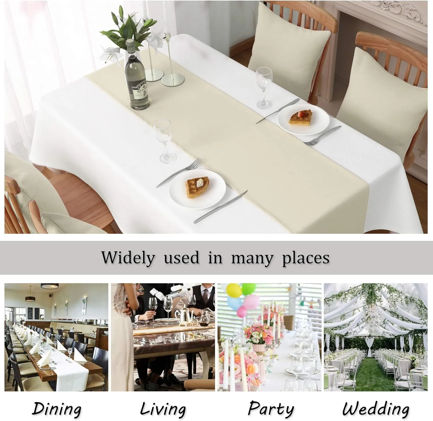 DUALIFE Ivory Beige Table Runner Handmade Wedding Table Runners Modern Farmhouse Natural Solid Kitchen Table Runner for Family Dinner Outdoor Picnics Patry 14" x 108" 1 Piece