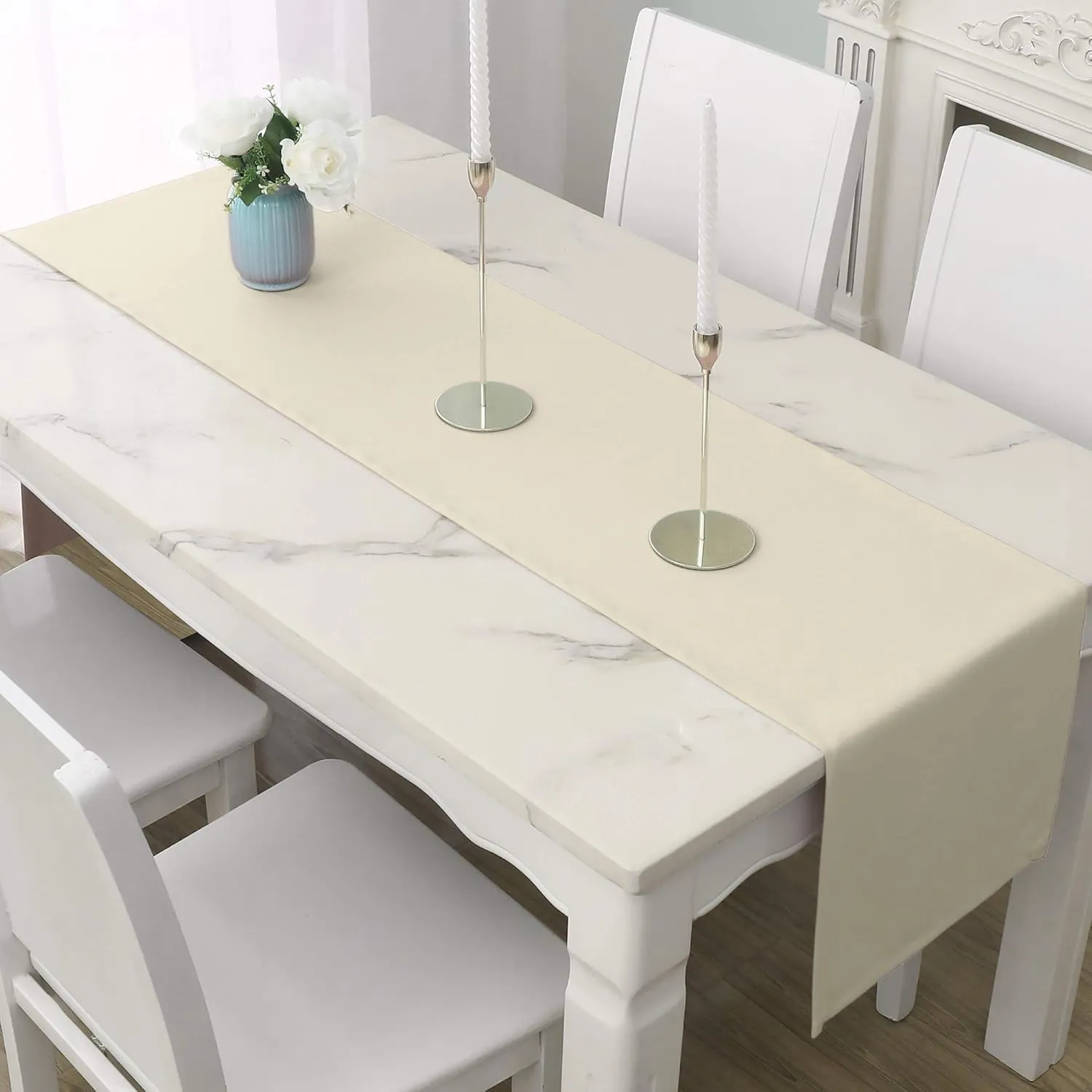 DUALIFE Ivory Beige Table Runner Handmade Wedding Table Runners Modern Farmhouse Natural Solid Kitchen Table Runner for Family Dinner Outdoor Picnics Patry 14" x 108" 1 Piece