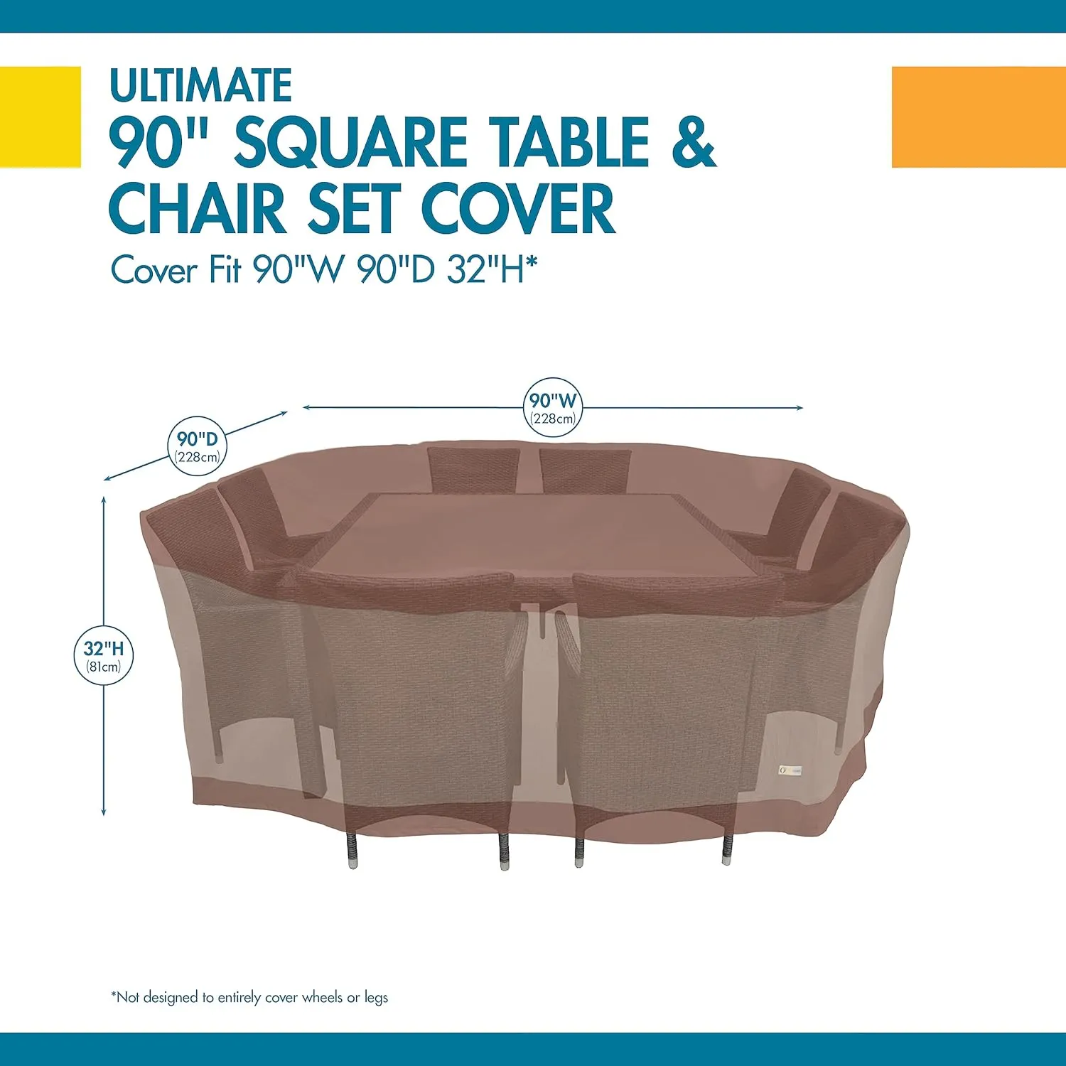 Duck Covers Ultimate Water-Resistant 92 Inch Square Patio Table & Chair Set Cover, Outdoor Table Cover